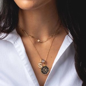 Colliers dorés multicouches avec cadenas, lettre S et pendentif céleste pour femme