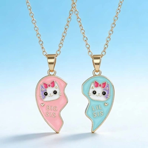 Ensemble de colliers Big Sis Lil Sis magnétiques en forme de cœur avec chats mignons