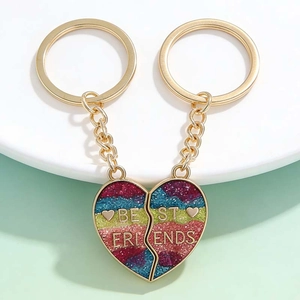 Ensemble de porte-clés magnétiques en forme de cœur pour meilleures amies avec paillettes