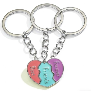 Lot de 3 porte-clés cœur séparable Best Friends Forever en rose, bleu et violet clair
