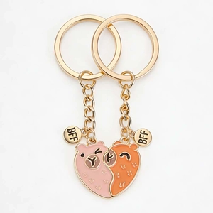 Porte-clés ours magnétiques cœur rose et orange avec pendentifs BFF dorés pour amis