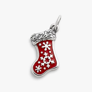 Titanium steel Christmas stocking charm with red enamel and snowflake pattern