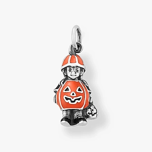 Halloween pumpkin boy charm in silver metal and orange enamel for DIY jewelry