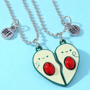 Magnetic avocado heart Best Friends necklace set in stainless steel with BFF charms