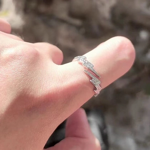 Adjustable silver lightning bolt ring with sparkling pavé cubic zirconia for men and women
