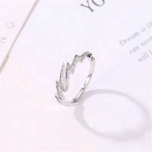 Adjustable lightning wave ring in silver finish with micro-set shimmering zircons