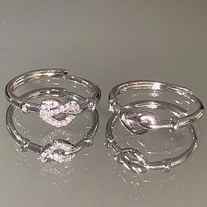 Alloy Heart Knot Adjustable Open Rings For Couples Silver Plated Zirconia Inlaid Jewelry Romantic Valentine's Day Gift