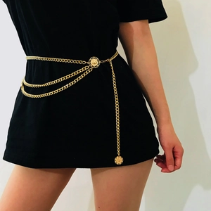 Vintage Multi Layer Metal Chain Waist Chain For Women Bohemian Gold Silver Plated Zinc Alloy Hollow Flower Pendant Belly Chain Belt