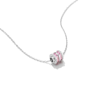 Collar con colgante cilíndrico de circón rosa y detalles de cristal en tono plata