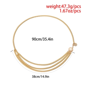Retro multi-layer gold metal waist chain with circular floral pendants and punk style