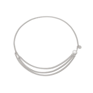 Retro multi-layer silver metal waist chain with petal relief and punk style lobster clasp