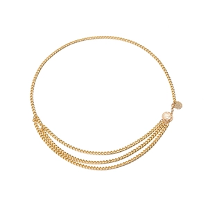 Golden multi-layer alloy body chain with sunflower pendants and adjustable lobster clasp