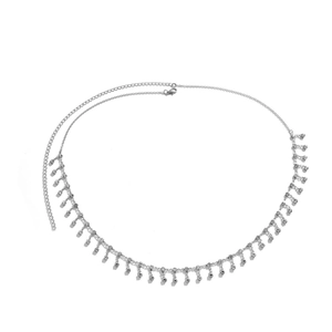Silver body chain with sparkling rhinestone fringe pendants and adjustable clasp link