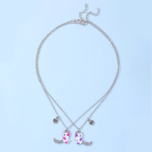 Set di 2 graziose collane BFF a forma di gatto con smalto rosa viola e strass