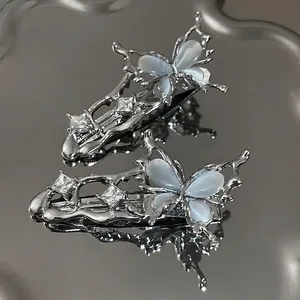 Pinces à Cheveux Papillon en Métal Liquide Élégantes Alliage de Zinc Strass Perles Artificielles Accessoires Cheveux Femmes