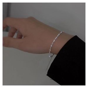 Minimalist silver S925 sterling silver sparkling chain necklace with adjustable extender