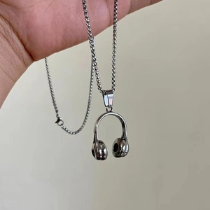 Hip Hop Koptelefoon Hanger Halsketting Voor Heren Vrouwen Roestvrij Staal Muziek Oortelefoon Charm Mode Sieraden
