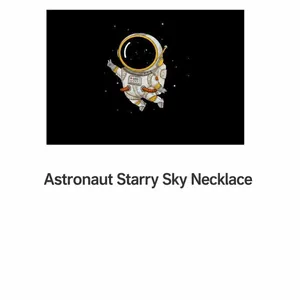 Detail of a titanium steel astronaut rotating pendant necklace with cosmic star pattern