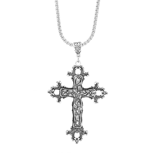 Gotische Punk-Halskette mit Silberkreuz-Anhänger, Blumenmuster im Vintage-Stil auf Kette