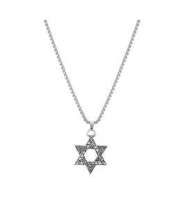 Detailansicht des Hexagramm-Anhängers mit aufwendigen Vintage-Schnitzereien aus Metall