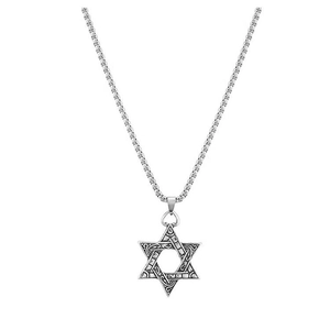 Vintage Edelstahl Davidstern Hexagramm Anhänger Halskette mit Boxkette für Herren