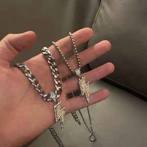 Hip hop lightning pendant necklace with crystals and stainless steel cuban chain
