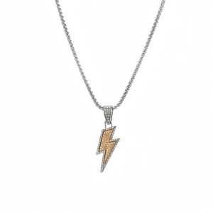 Hip hop lightning pendant necklace with two-tone finish and sparkling crystal pavé