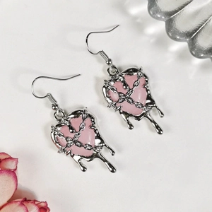 Gothic Punk Molten Lava Heart Pendant Necklace Earrings For Women Dripping Metal Wrapped Chain Sweet Cool Dark Jewelry