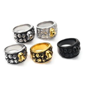 Vintage Men's Titanium Steel Skull Ring Punk Gothic Double Row Skulls Electroplated Biker Band Ring For Men Hip Hop Jewelry