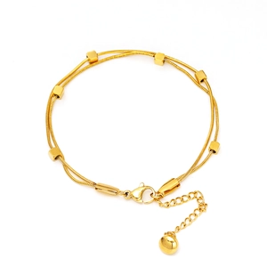 Zweilagiges goldenes Schlangenkettenarmband mit quadratischen Metallwürfeln und Karabiner