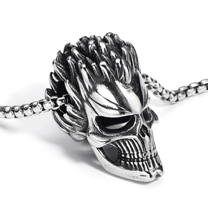 Gothic Punk Skull Pendant Necklace Men Stainless Steel Hip Hop Skeleton Head Pendant Biker Jewelry Accessory For Halloween
