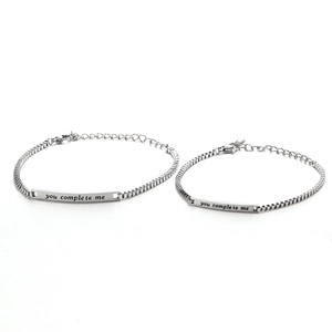 Minimalist Edelstahl Box-Kette Armband Für Paare Graviert You Complete Me Beschriftung Silber Farbe Mode Schmuck Geschenk