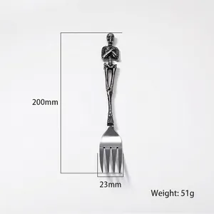 Vintage stainless steel skull fork 200mm creative cutlery with skeleton bone handle