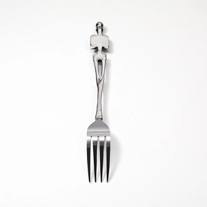 Gothic skull handle stainless steel dinner fork with polished silver finish on white background