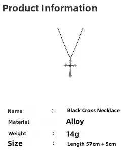 Détails du collier croix noire avec perles en alliage et dimensions du produit