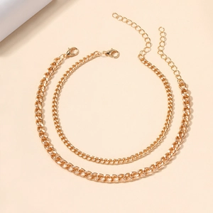 Exaggerated double-layered gold alloy anklet with classic curb chain and lobster clasp