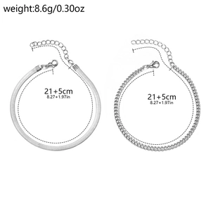Detail of silver alloy layered anklets with lobster clasp showing length and weight specifications