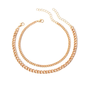 Exaggerated golden alloy multi-layer anklet set featuring chunky Cuban link and fine chains
