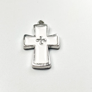 Vintage retro blue and silver cross stud earring with white enamel inlay for women