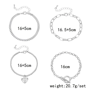 Detailed view of 4 silver chain bracelets set with sizing and 20.7g weight info