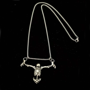 Vintage Punk Edelstahl Skelett Anhänger Halskette mit gotischer Boxkette für Damen