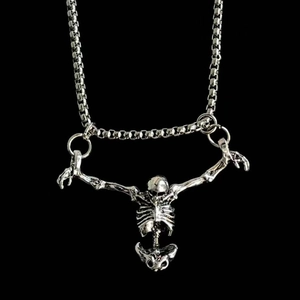 Vintage Edelstahl Totenkopf Halskette mit Boxkette im Punk-Gothic-Stil für Herren