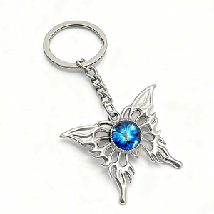 Collar gótico de mariposa ojo turco en acero inoxidable plateado con piedra azul