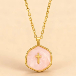 Vintage Zinc Alloy Enamel Cross Pendant Necklace For Women Retro Sun Moon Celestial Star Charm Gold Silver Plated Jewelry