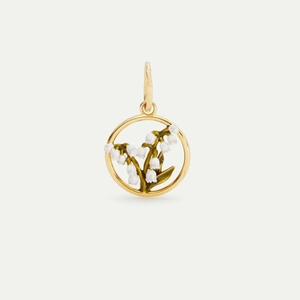 Round 18K gold plated lily of the valley enamel pendant with green leaf for necklaces