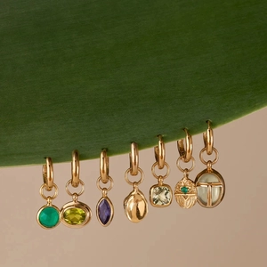 18K gold plated stainless steel hoop earrings set with colorful zircon stone pendants