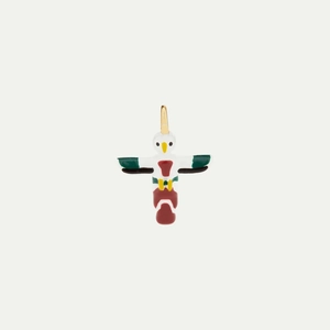 Detail of colorful enamel totem pendant with 18K gold plating and intricate painted wings