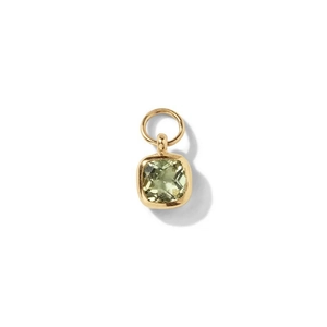 Detail of 18K gold plated pendant with square green zircon and high-polish finish