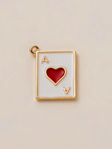 Detail of Ace of Hearts poker pendant with 18K gold plating and red heart enamel