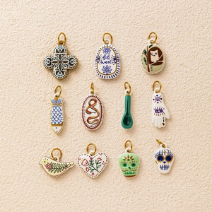 Vintage Stainless Steel Necklace With Ceramic Look Sugar Skull Floral Pendant Boho Folk Art Jewelry For Women Day Of The Dead Gift
